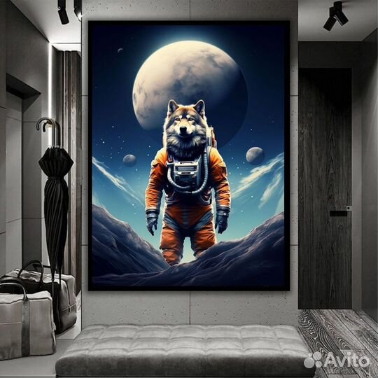 Картина маслом волк в космосе Эмоции на Холсте