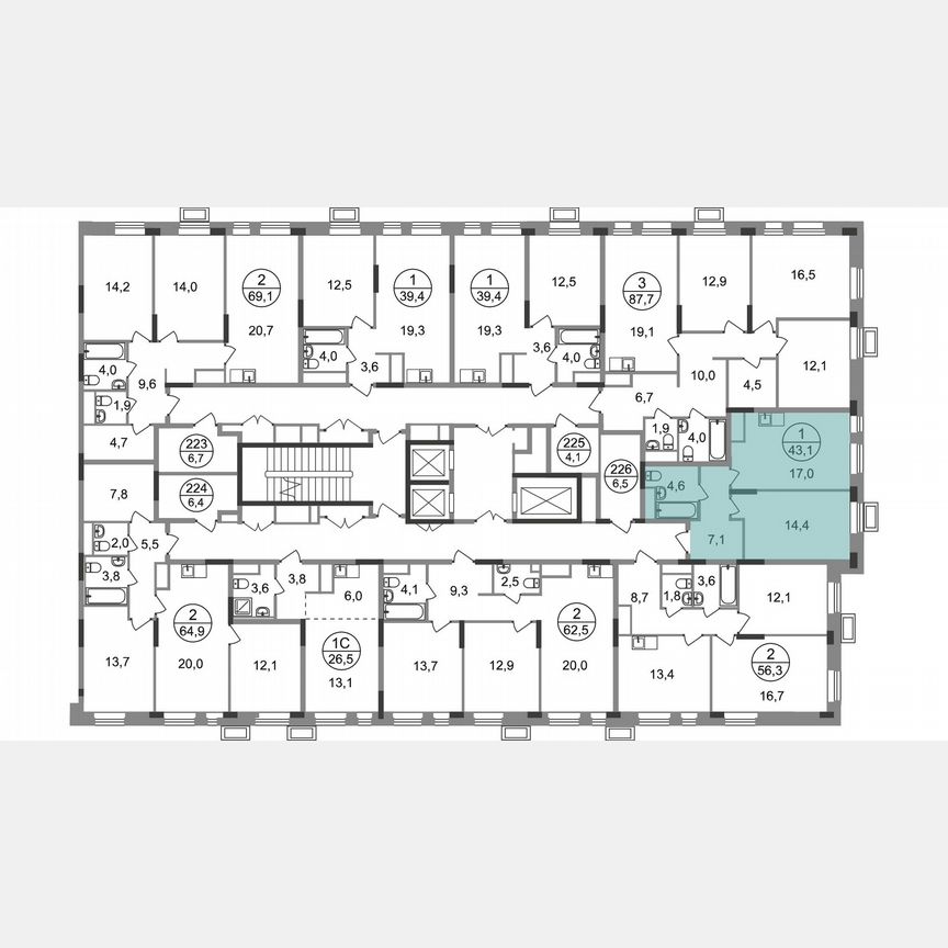 1-к. квартира, 43,1 м², 10/19 эт.