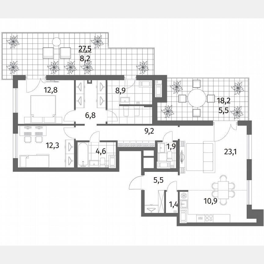 3-к. квартира, 111,1 м², 6/6 эт.