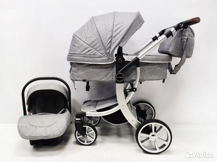 Коляска luxmom dalux 608 (3в1) в сером цвете
