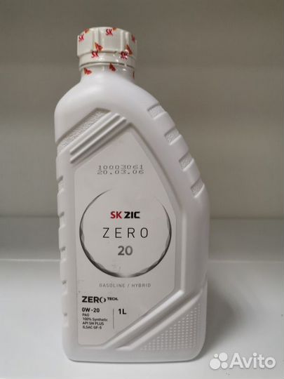 ZIC zero 20 0W20 (1L) масло мот. синт API SP