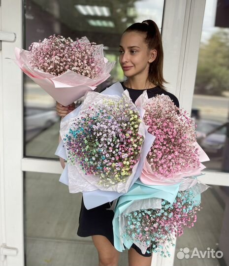 Букеты из цветной гипсофилы, цветы, доставка