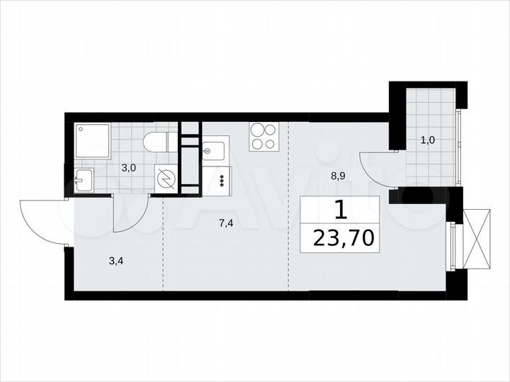Квартира-студия, 23,7 м², 13/17 эт.