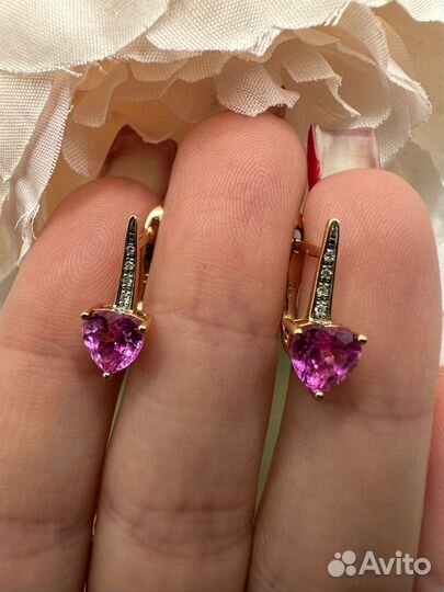 Золотые серьги с аметистами и бриллиантами 585