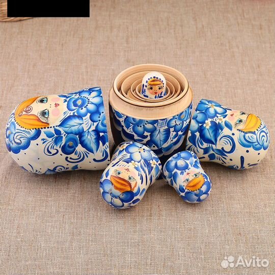 Матрёшка «Гжель», синее платье, 5 кукольная, 18 см