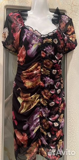 Платье мини, Desigual,S, черное с цветами, новое