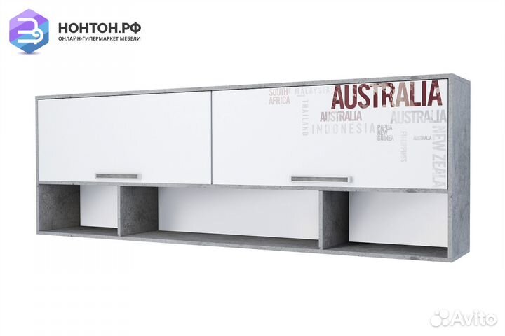 Полка навесная Грей цемент светлый / белый