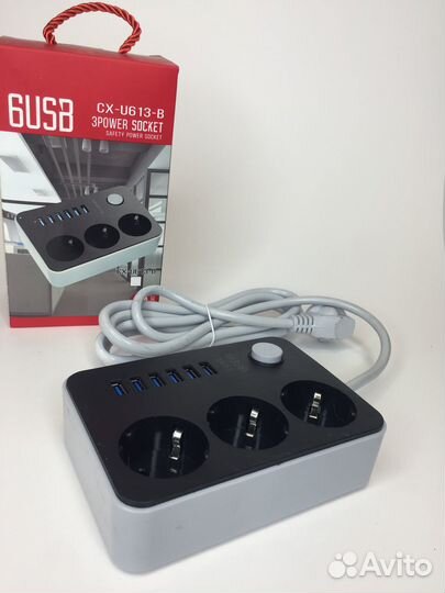 Сетевой фильтр 6 USB 3 розетки удлинитель 1.8 м