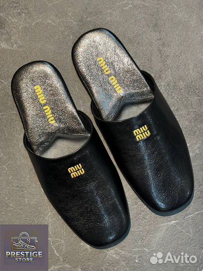 Тапочки Miu Miu кожаные черные, 40р