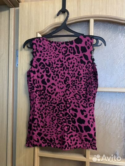 Яркая леопардовая майка с кружевом M/L