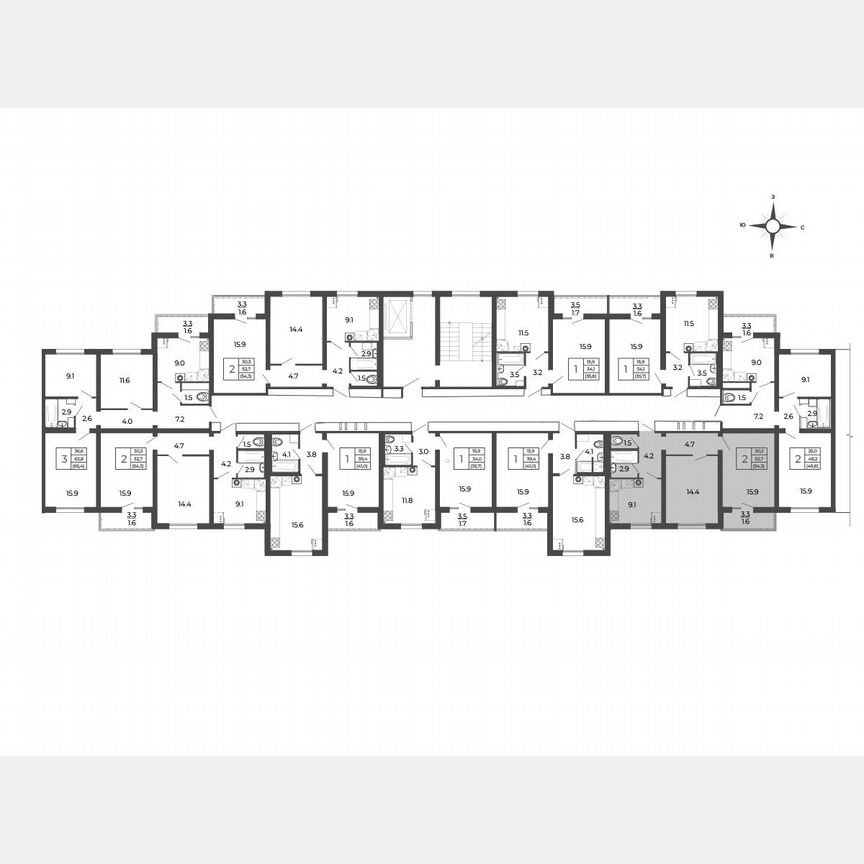 2-к. квартира, 54,3 м², 4/5 эт.