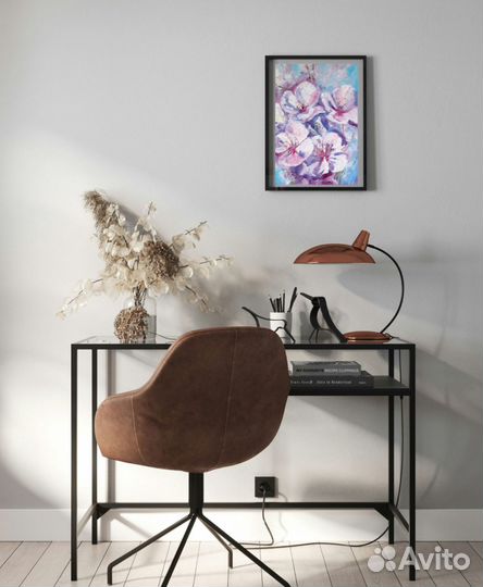 Картина маслом на холсте, цветы яблони. 35х50