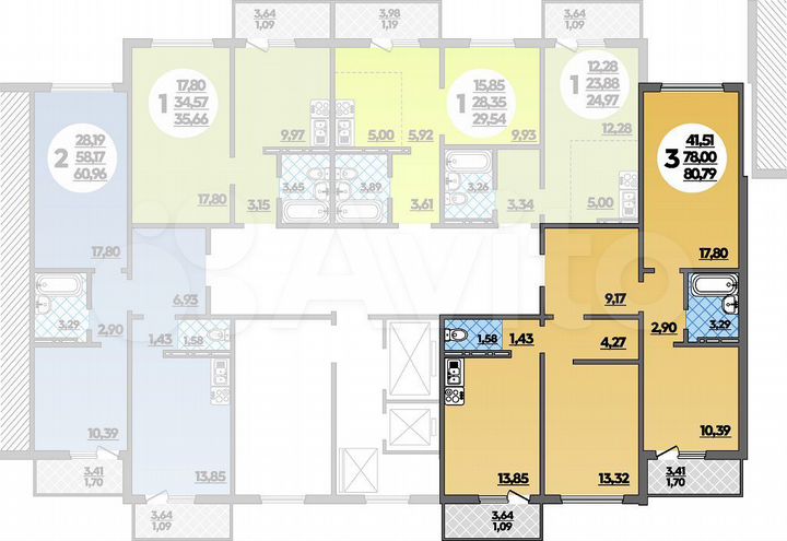 3-к. квартира, 80,8 м², 5/16 эт.
