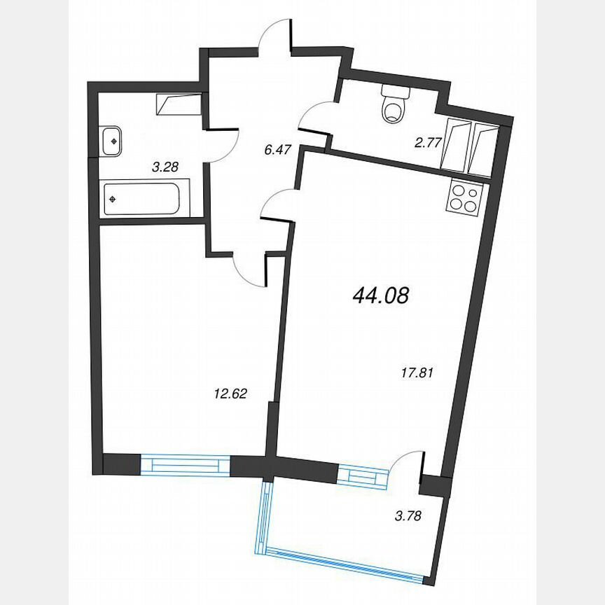 1-к. квартира, 46,7 м², 11/22 эт.