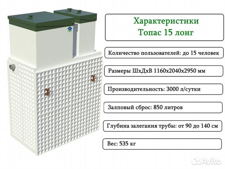 Септик Топас 15 long с завода с доставкой до дома