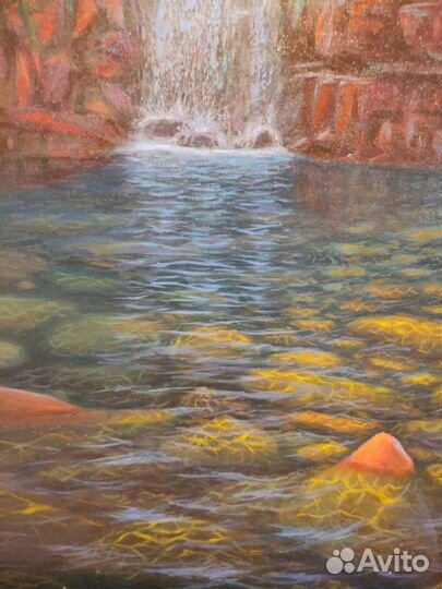 Картина маслом на холсте пейзаж водопад большая