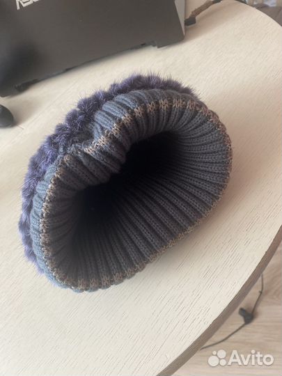 Шапка норковая серая вязанная