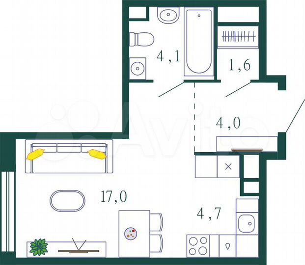 1-к. квартира, 41,1 м², 9/17 эт.