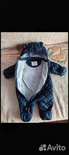 Комбинезон демисезонный 62-68 с шапочкой