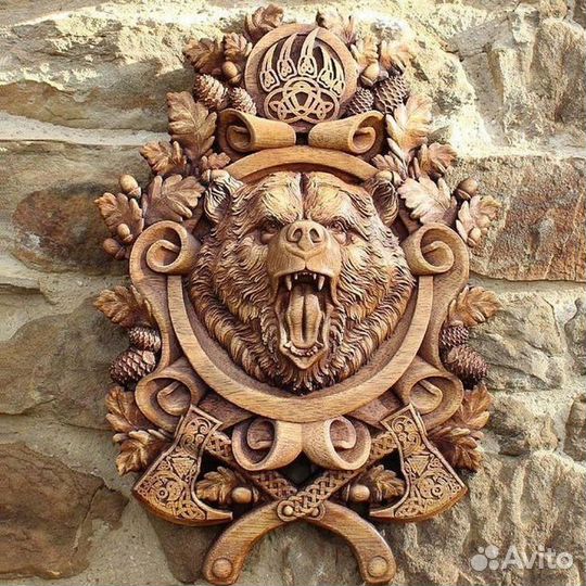 Панно медведь велес резной