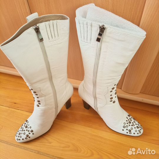 Сапоги натур. кожа женские белые 37