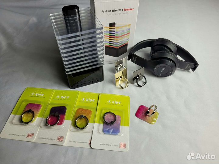 Наушники беспроводные + колонка + кольцо для телеф