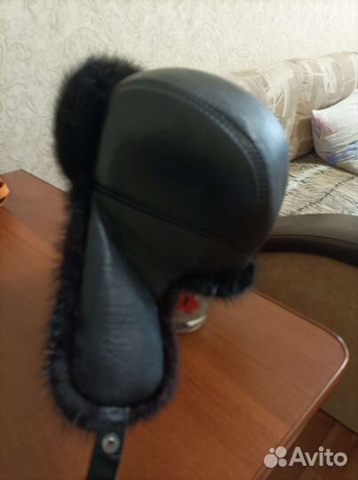 Шапка ушанка кожаная мужская