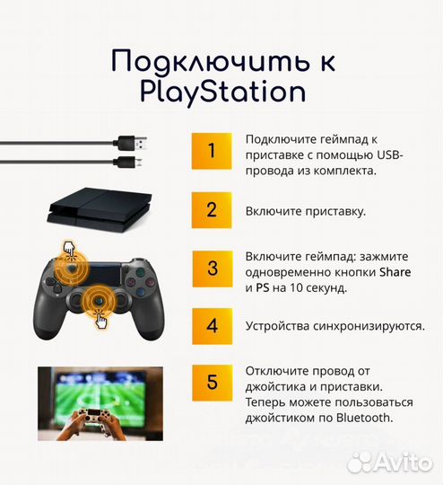 Беспроводной геймпад для PS4 с зарядным кабелем