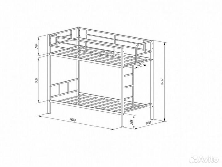 Кровать металлическая двухярусная 90*190