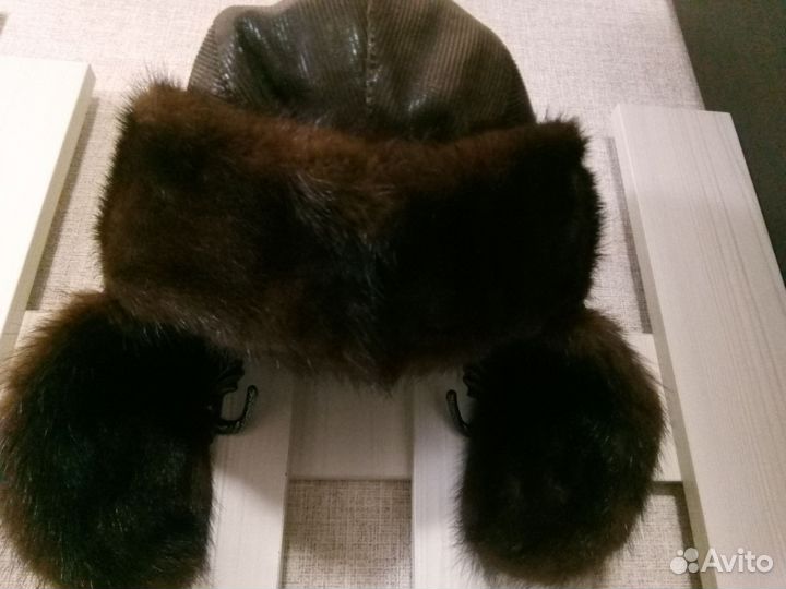 Шапка кожа/норка нат