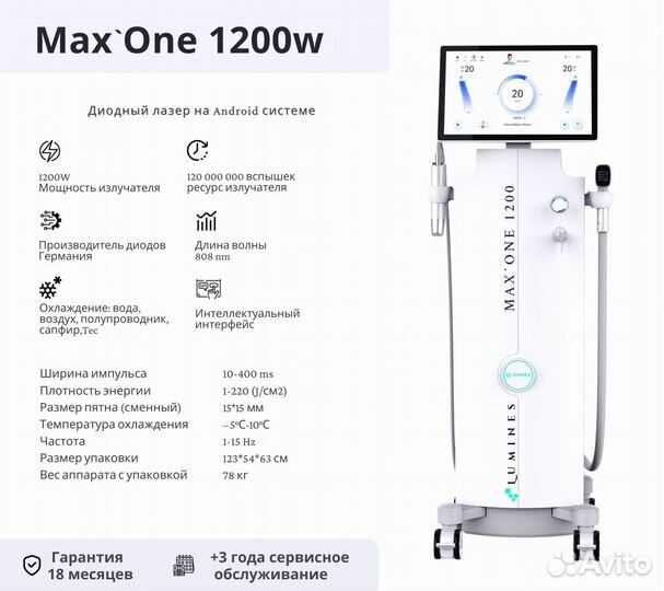 Диодный лазер для эпиляции люминес MaxOne 1200