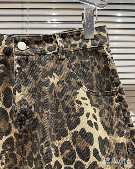 Леопардовые брюки джинсы плотный хлопок S