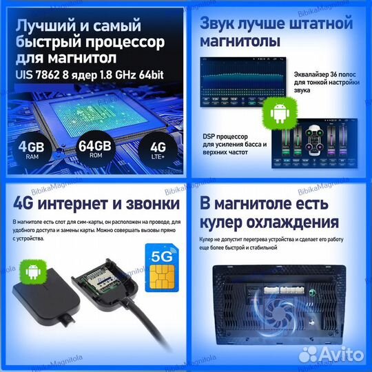 Магнитола universal Поворотно-вращ дисплей 4/64GB