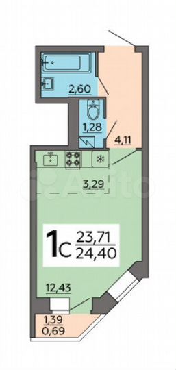 Квартира-студия, 24,4 м², 16/18 эт.