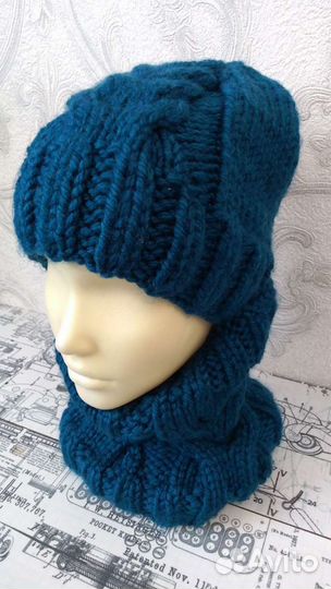 Шапка + снуд-труба новые ручной вязки