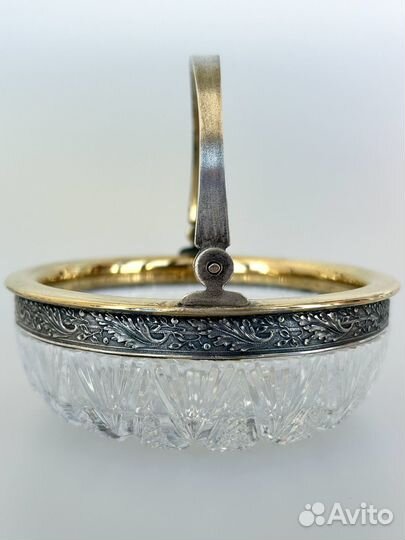 Ваза конфетница серебро 875 проба хрусталь 496 г