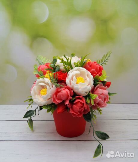 Мыло ручной работы. Букеты из пионов и роз