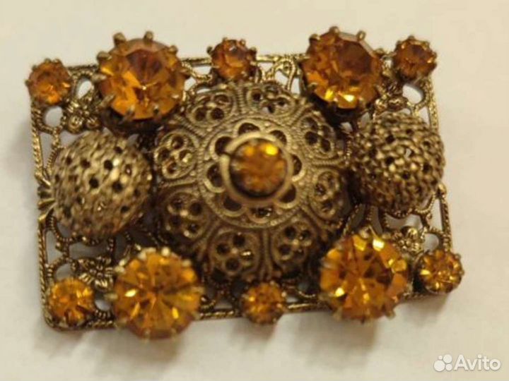 Брошь винтажная+Натуральный янтарь
