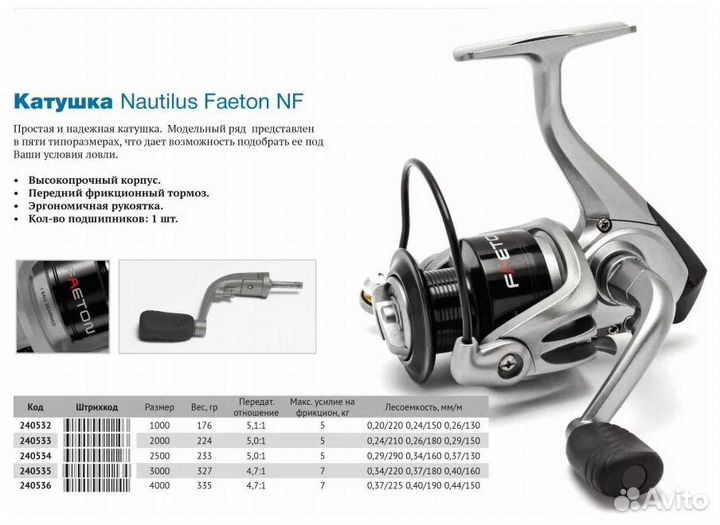 Катушка безынерц. Nautilus Faeton NF 2500