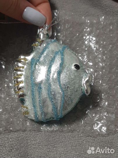 Елочная игрушка стекло рыбка сова птичка