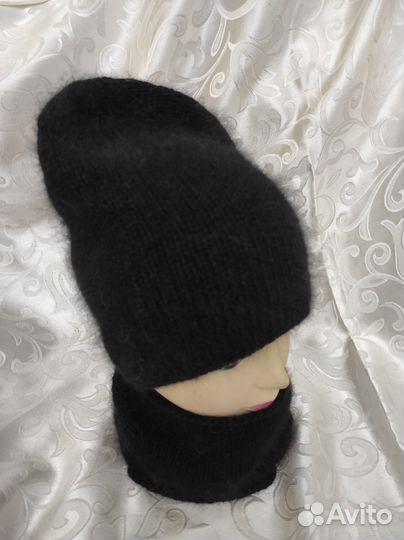 Шапка бини, снуд, варежки из пуха норки