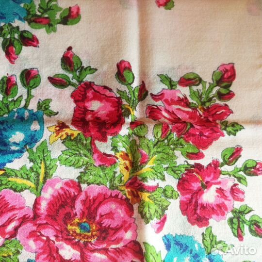 Павловопосадский платок старинный Ручная набойка