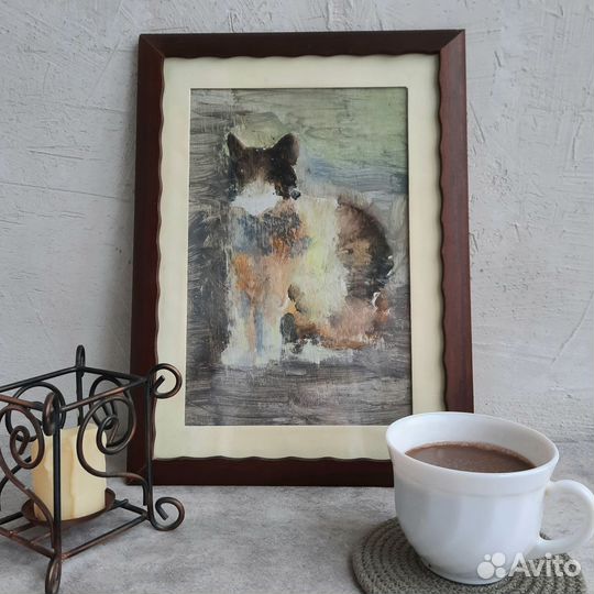 Картина маслом в рамке Кошка на счастье