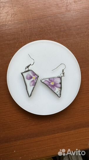 Серьги серебо и керамика (кинцуги)