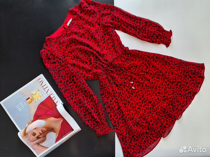 Платье женское красное леопардовое 42 размер