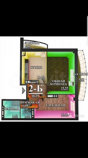 2-к. квартира, 66,1 м², 12/17 эт.