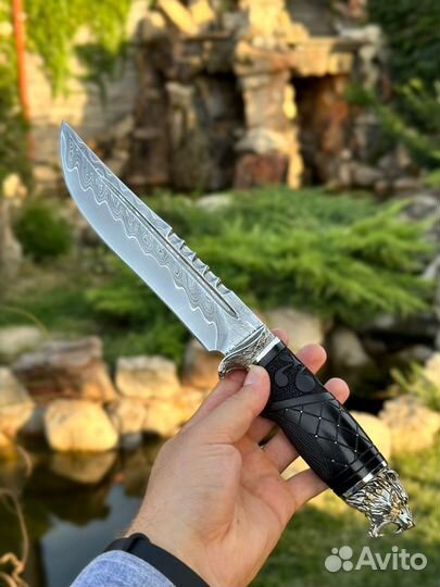 Нож хищник из дамасской стали