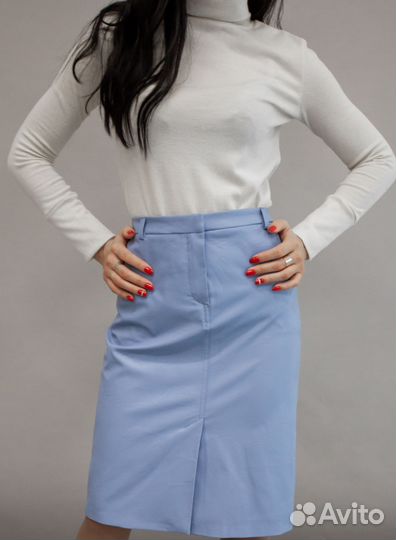 Юбка новая экокожа голубая