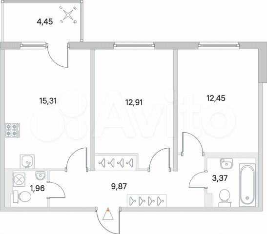 2-к. квартира, 57,2 м², 4/4 эт.