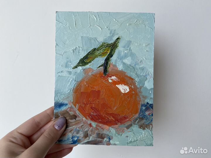 Картина маслом на картоне Апельсин